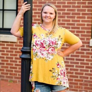 Mustard floral asymmetrical top